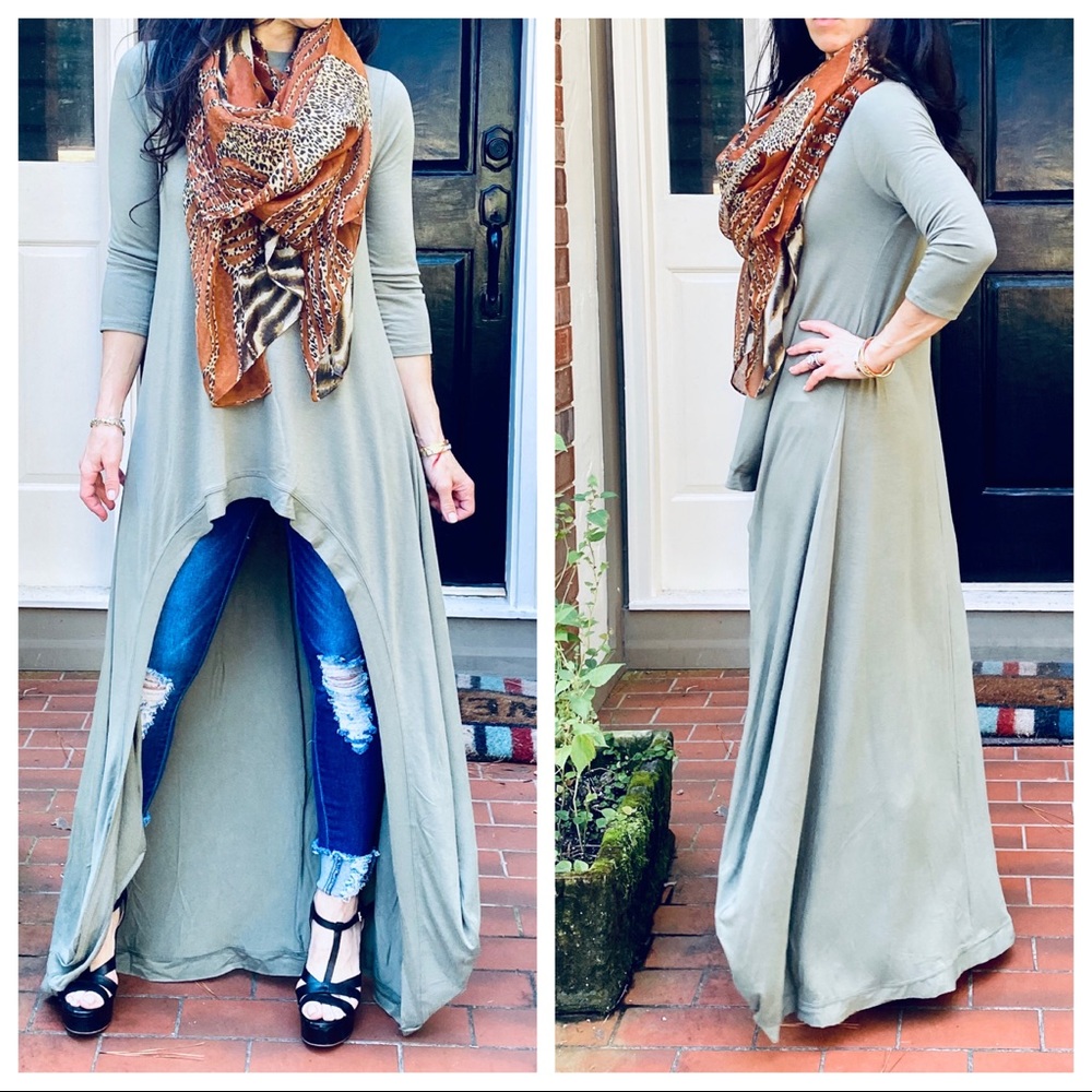 Best selling high low Light Olive tunic dress - Picture 6 of 10